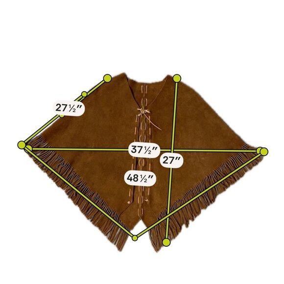 Vintage Suede Leather Poncho Western Brown Fringe Handmade Unisex Southwestern - Picture 10 of 10